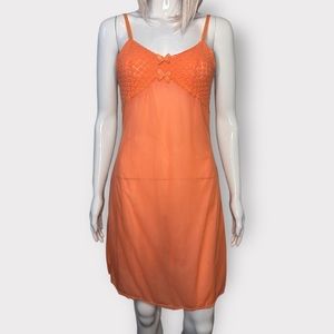 Vintage 1970s Dorothy Perkins Orange Nylon, Ruffle Bow Slip